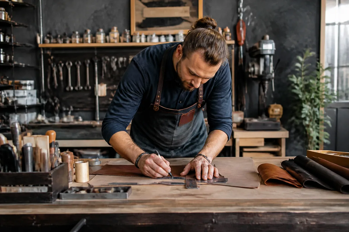 Artisan au travail sur un projet sur mesure à l'établi